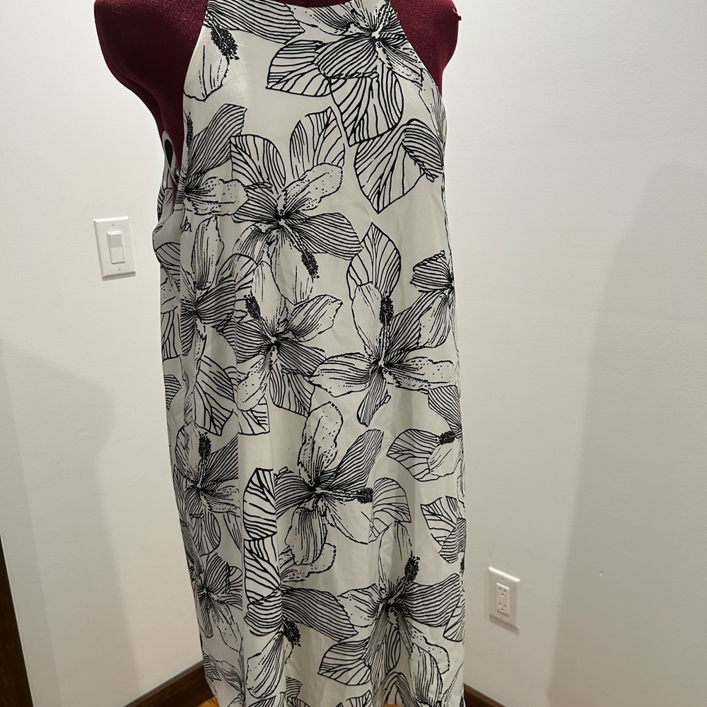 Vici Burgundy and Black Floral Midi Dress